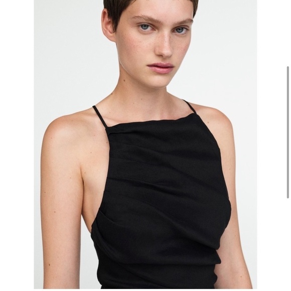 [Zara] Black Linen Draped Mini Dress - Picture 10 of 16